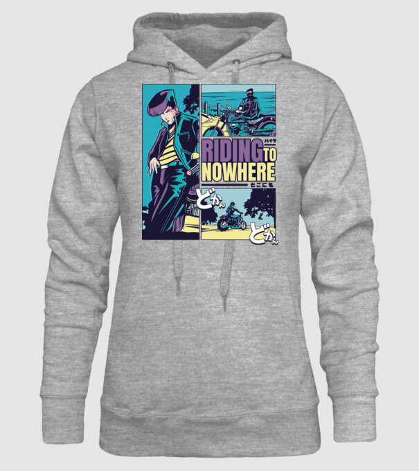 Anime Vaporwave Riding Nowhere model gri pe tricou