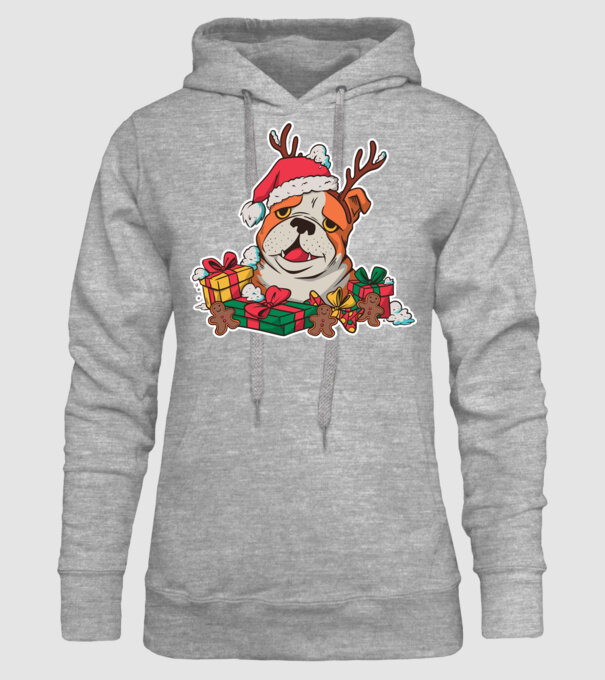Bulldog de Crăciun model gri pe tricou