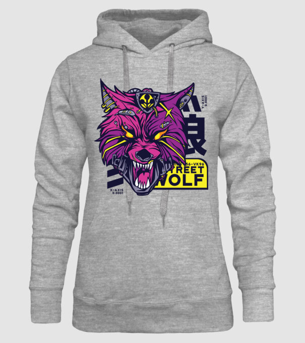 Cap de lup Cyberpunk model gri pe tricou