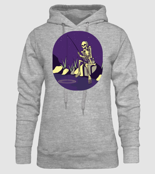 Schelet pescar model gri pe tricou
