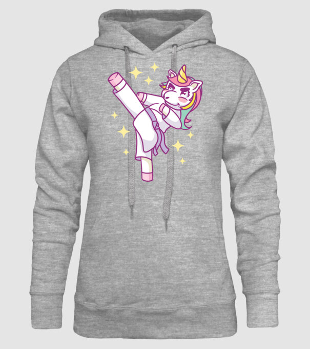 Karate unicorn model gri pe tricou