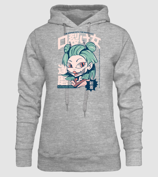 Kuchisake Onna Yokai Anime model gri pe tricou