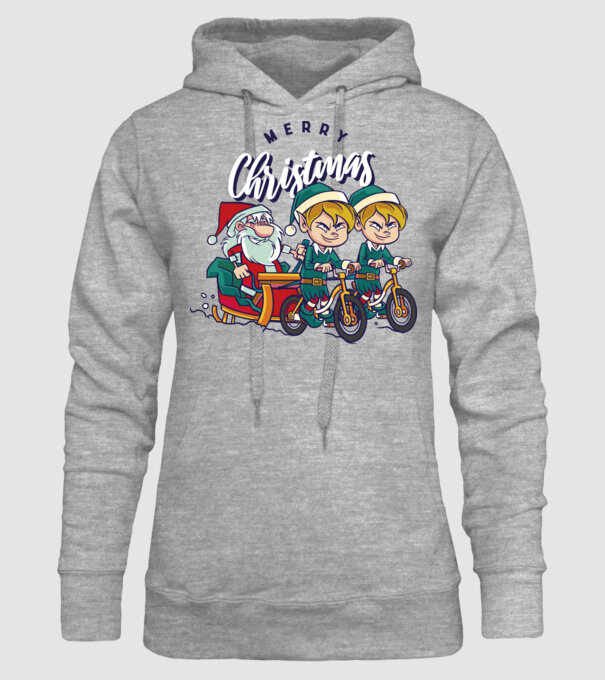 Merry Christmas Moș Crăciun cu sanie cu bicicletă model gri pe tricou