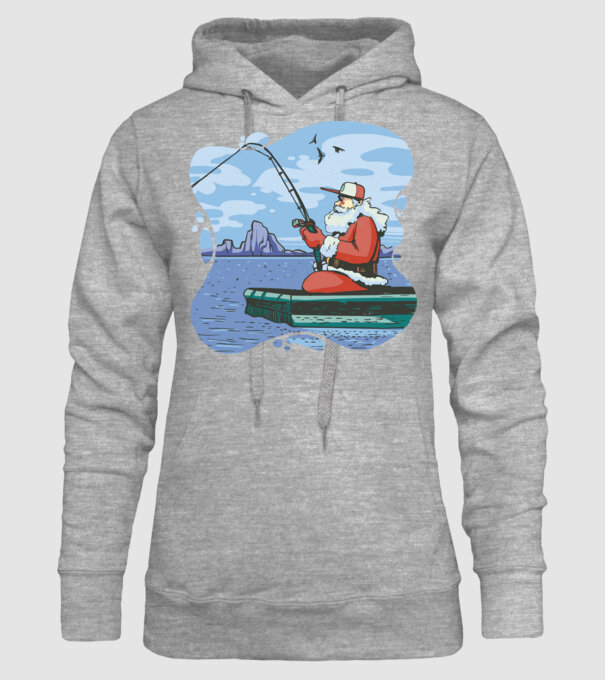Moș Crăciun la pescuit model gri pe tricou