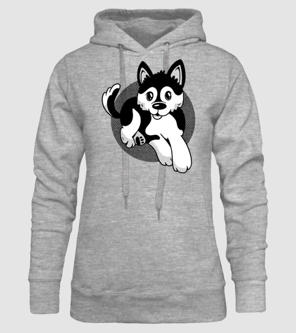 Câine Pomsky model gri pe tricou