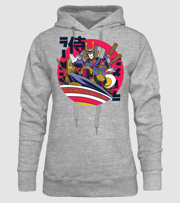 Samurai Ramen Surf model gri pe tricou