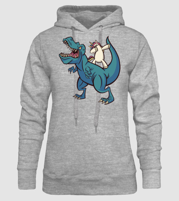 Unicorn DAB T-rex model gri pe tricou