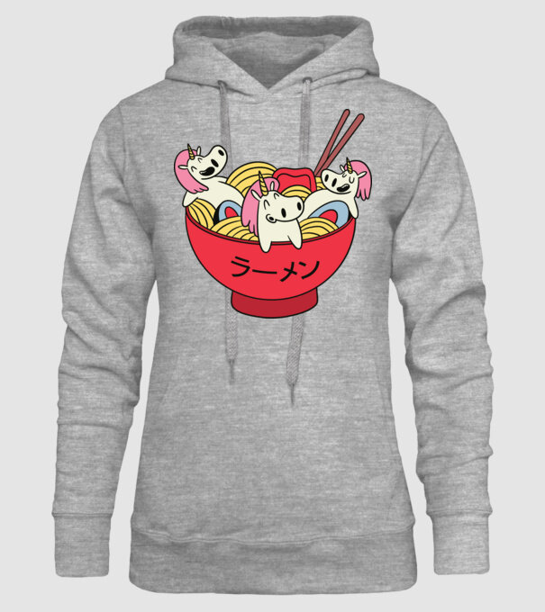 Unicorn Ramen model gri pe tricou