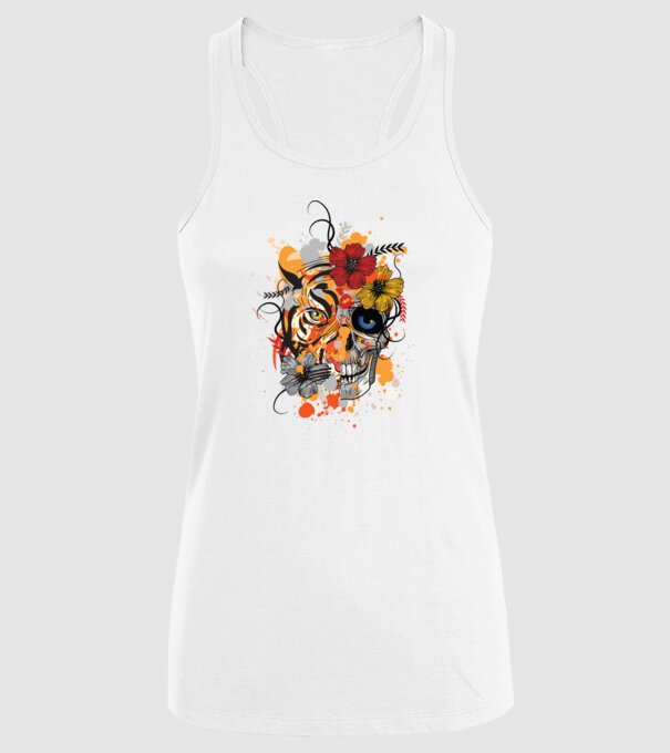 Craniu de tigru abstract model alb pe tricou