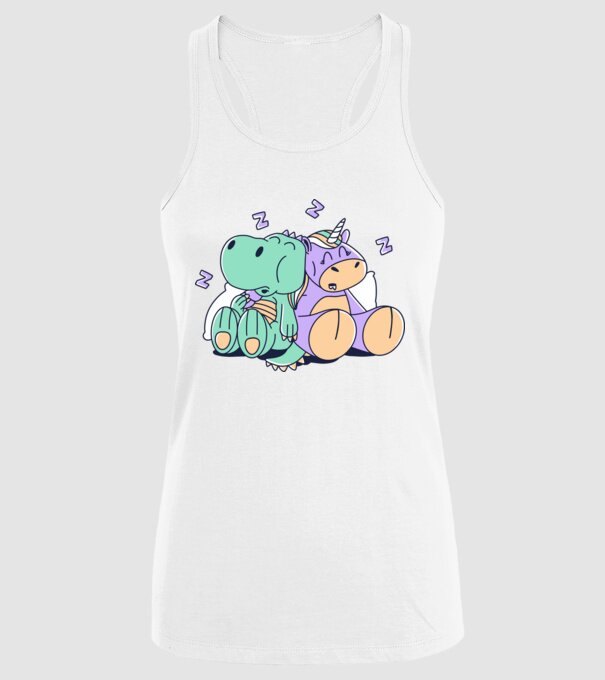Unicorn adormit și T-rex model alb pe tricou