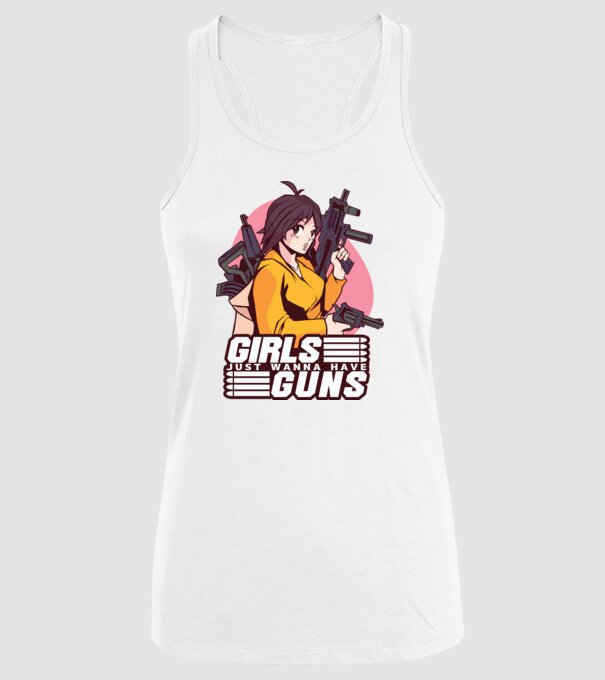 Anime fată cu armă model alb pe tricou