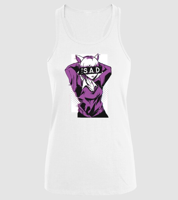 Anime fată tristă model alb pe tricou