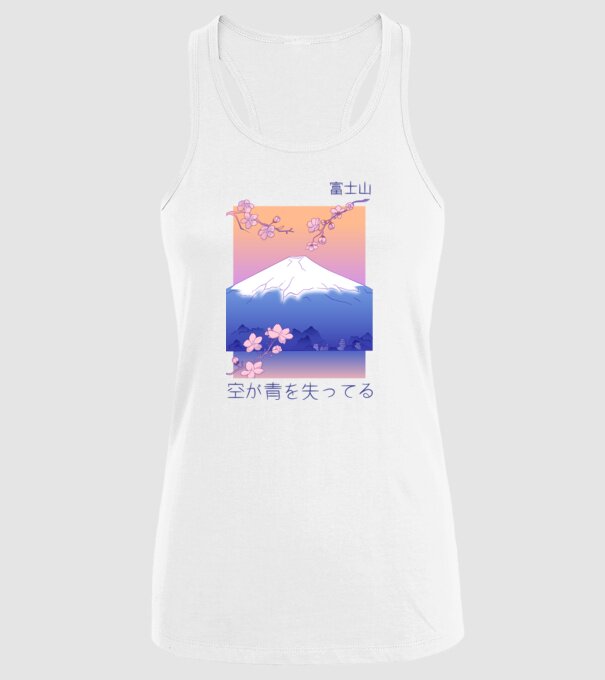 Anime Vaporwave munte model alb pe tricou