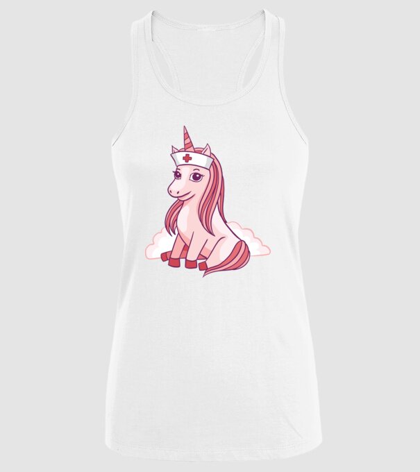 Îngrijitor unicorn model alb pe tricou