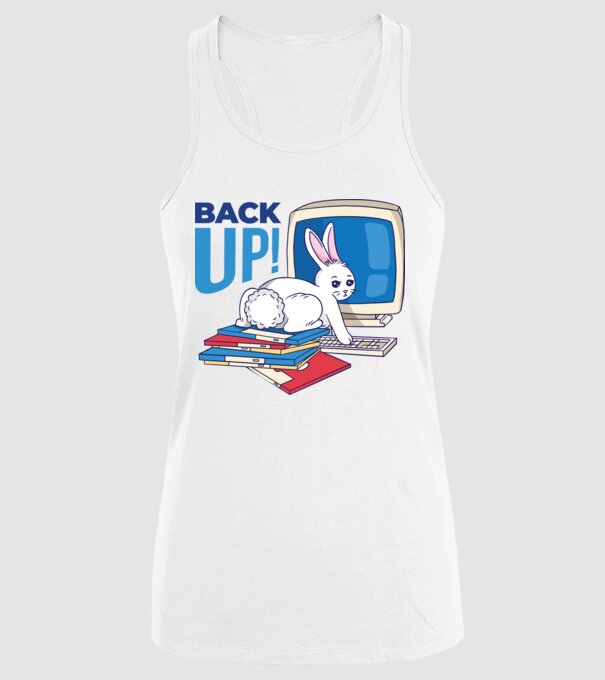 Back up bunny model alb pe tricou