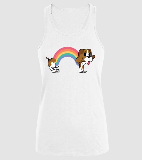 Beagle curcubeu model alb pe tricou