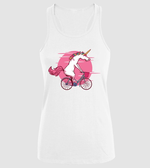 Unicorn cu bicicletă model alb pe tricou