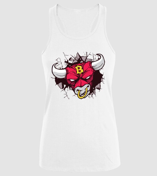 Taur Bitcoin model alb pe tricou