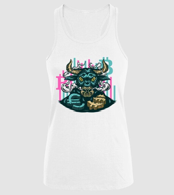 Taur Bitcoin model alb pe tricou