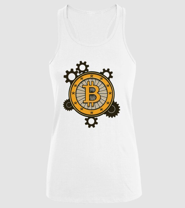 Mecanică Bitcoin model alb pe tricou
