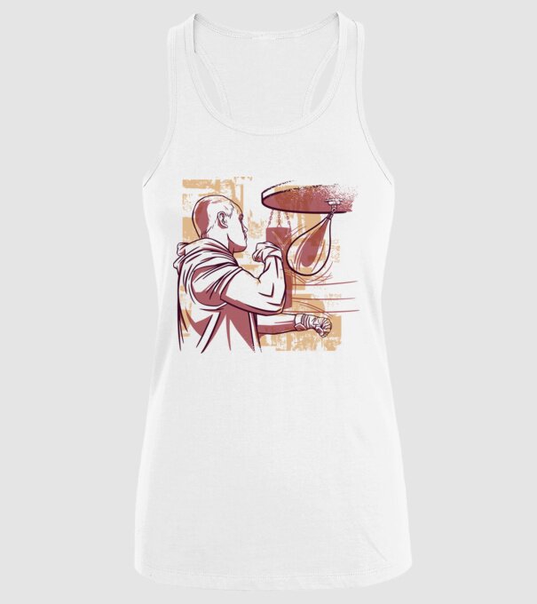 Pugilist model alb pe tricou