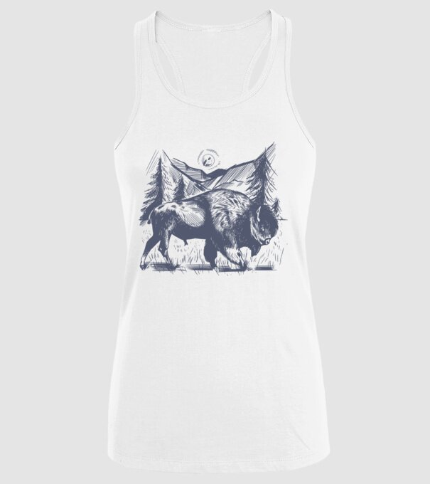 Bizon model alb pe tricou