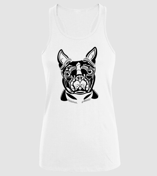 Câine Boston Terrier model alb pe tricou