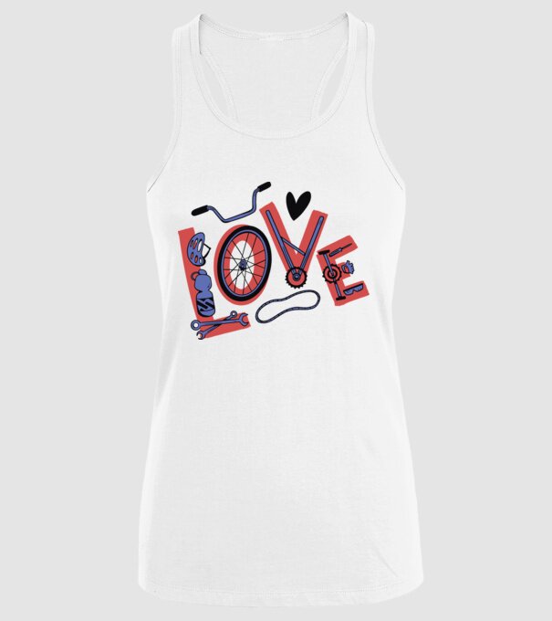 Love Bicicletă model alb pe tricou
