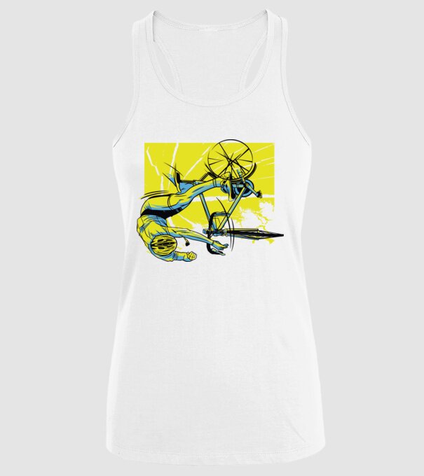 Cădere cu bicicletă model alb pe tricou