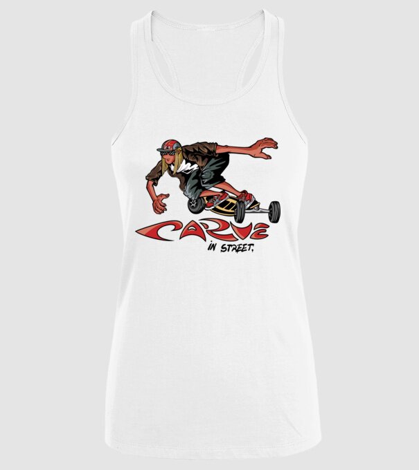 Carveboard Longboard model alb pe tricou
