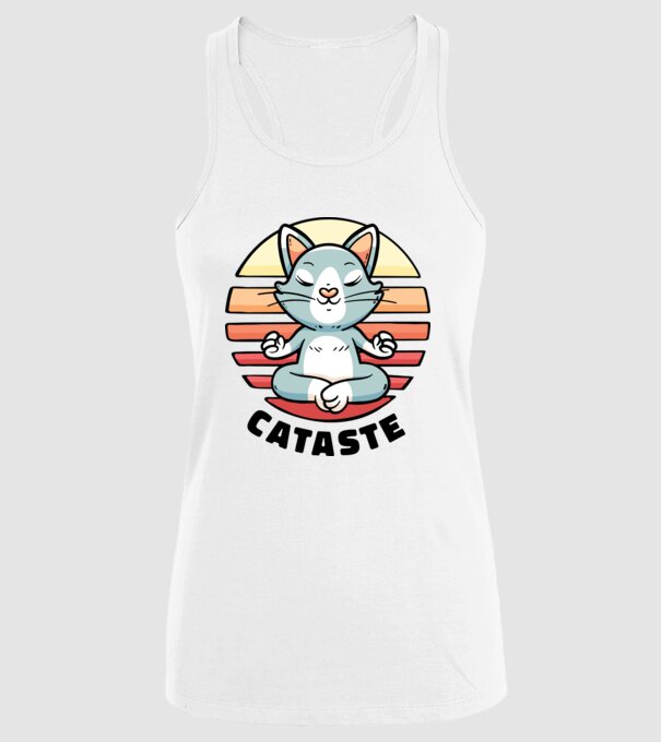 Pisică Cataste meditație model alb pe tricou