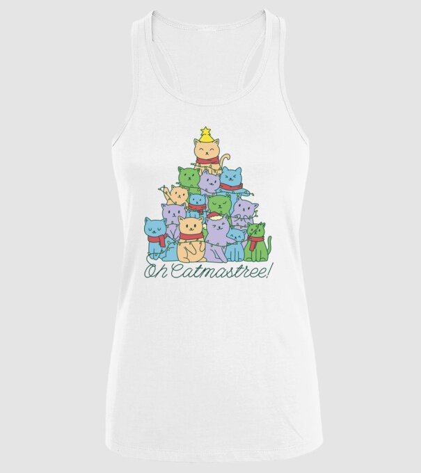 Pom de Crăciun Pisică model alb pe tricou