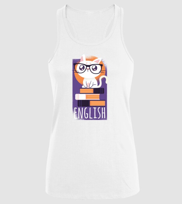 Pisică cu cărți model alb pe tricou