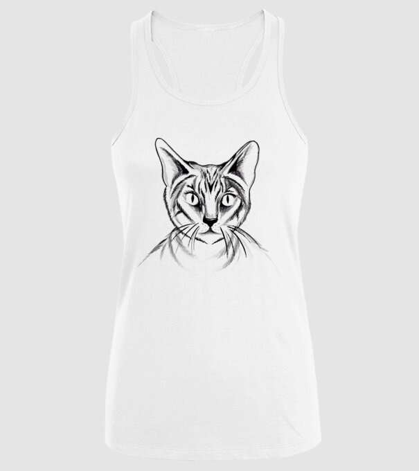 Pisică desen model alb pe tricou