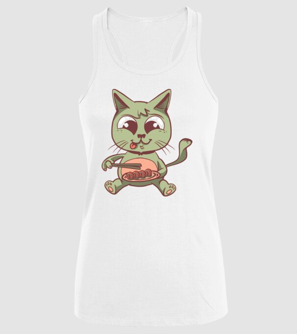 Pisică Sushi model alb pe tricou