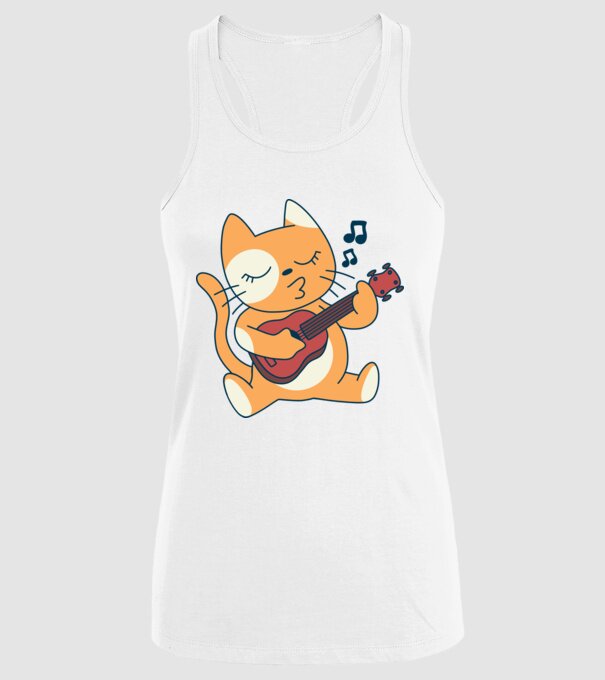 Pisică chitară Ukulele model alb pe tricou