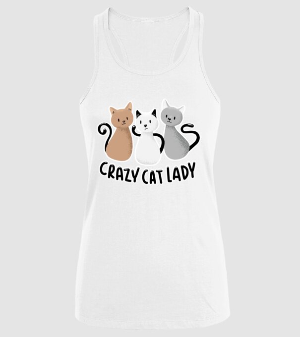 Crazy Cat Lady - fată nebună cu pisică model alb pe tricou