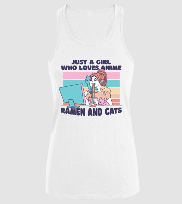 Doar o fată căreia îi place Anime, Ramen și pisicile model alb pe tricou