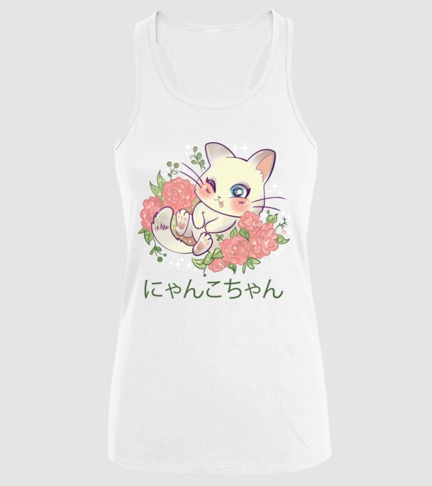 Pisicuță drăguță Anime model alb pe tricou