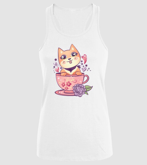 Câine drăguț Anime model alb pe tricou