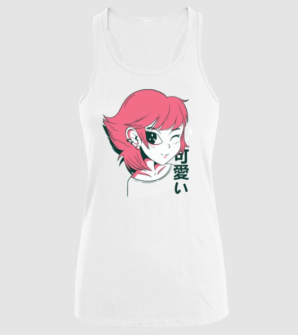 Fată drăguță Anime model alb pe tricou