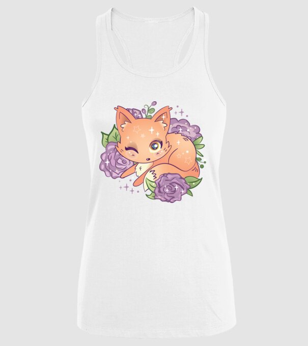 Vulpe Drăguță Anime model alb pe tricou