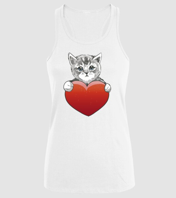 Pisicuță drăguță cu Inimă model alb pe tricou