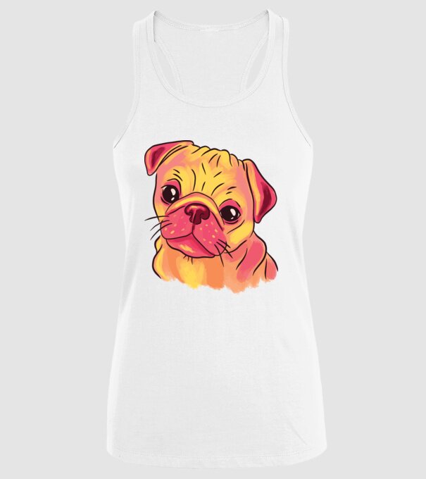 Cap de Mops drăguț model alb pe tricou