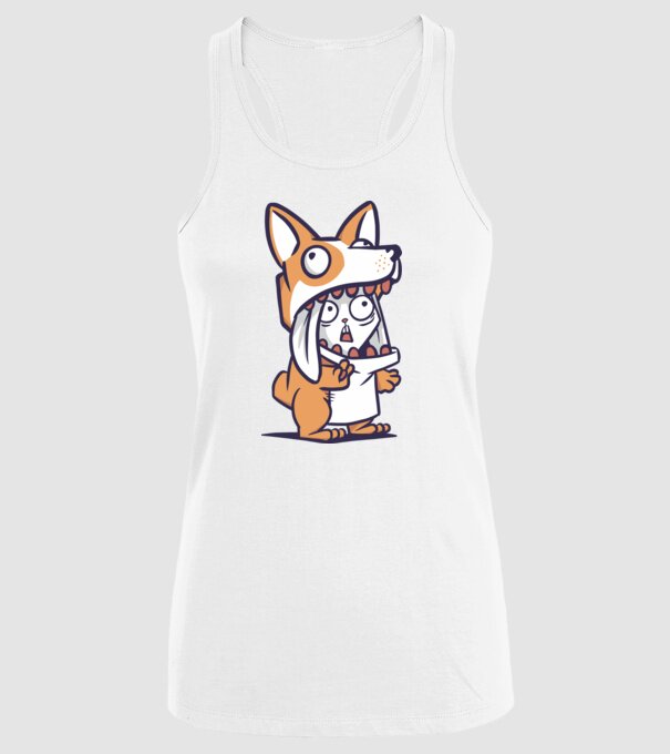 Iepuraș drăguț în costum Corgi model alb pe tricou