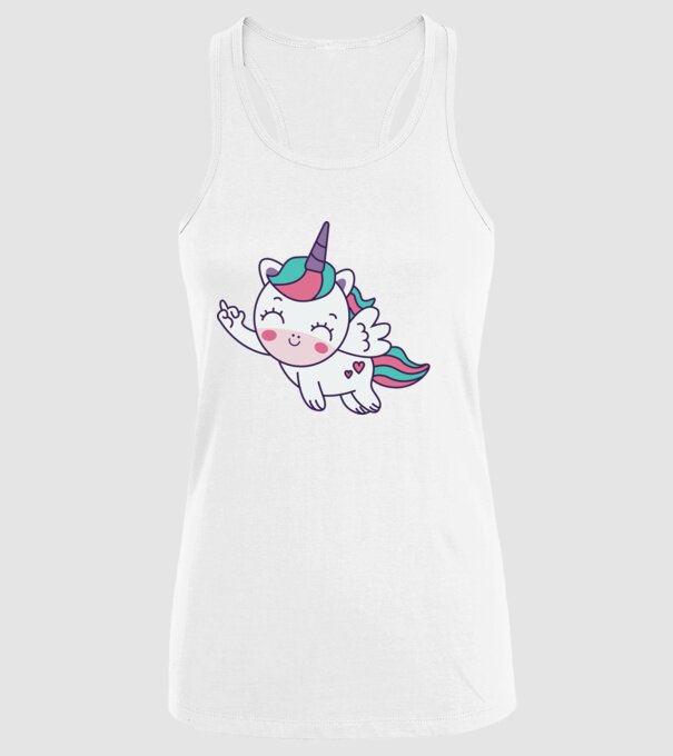 Unicorn drăguț arată degetul model alb pe tricou