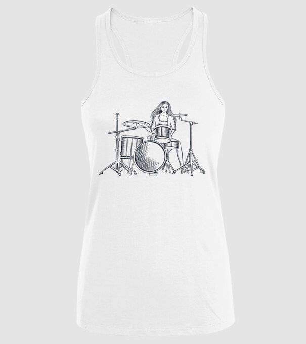 Fată Bateristă model alb pe tricou