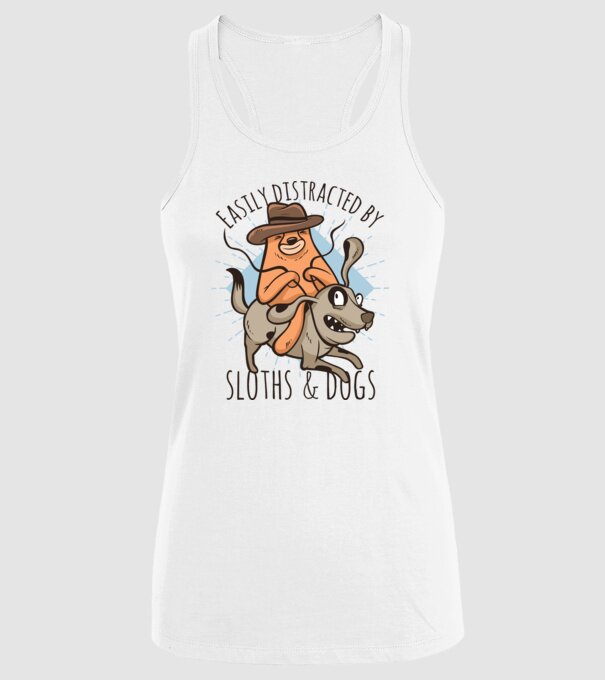 Easily Distracted by Sloths & Dogs model alb pe tricou