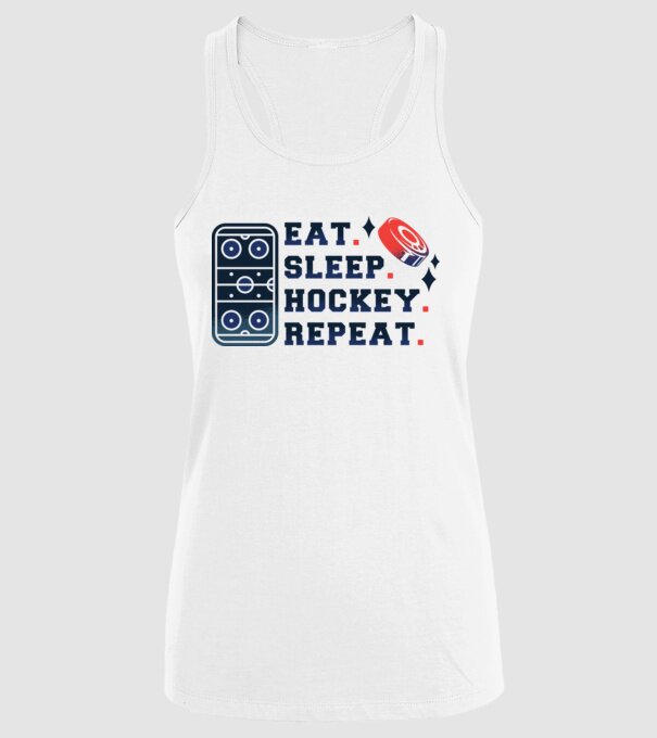 Eat Sleep Hockey Repeat model alb pe tricou
