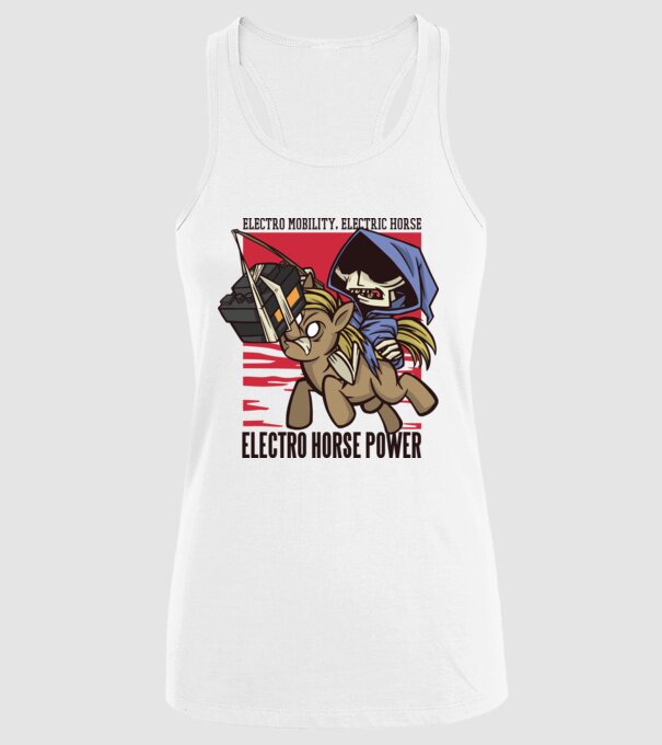 Cai putere electric model alb pe tricou